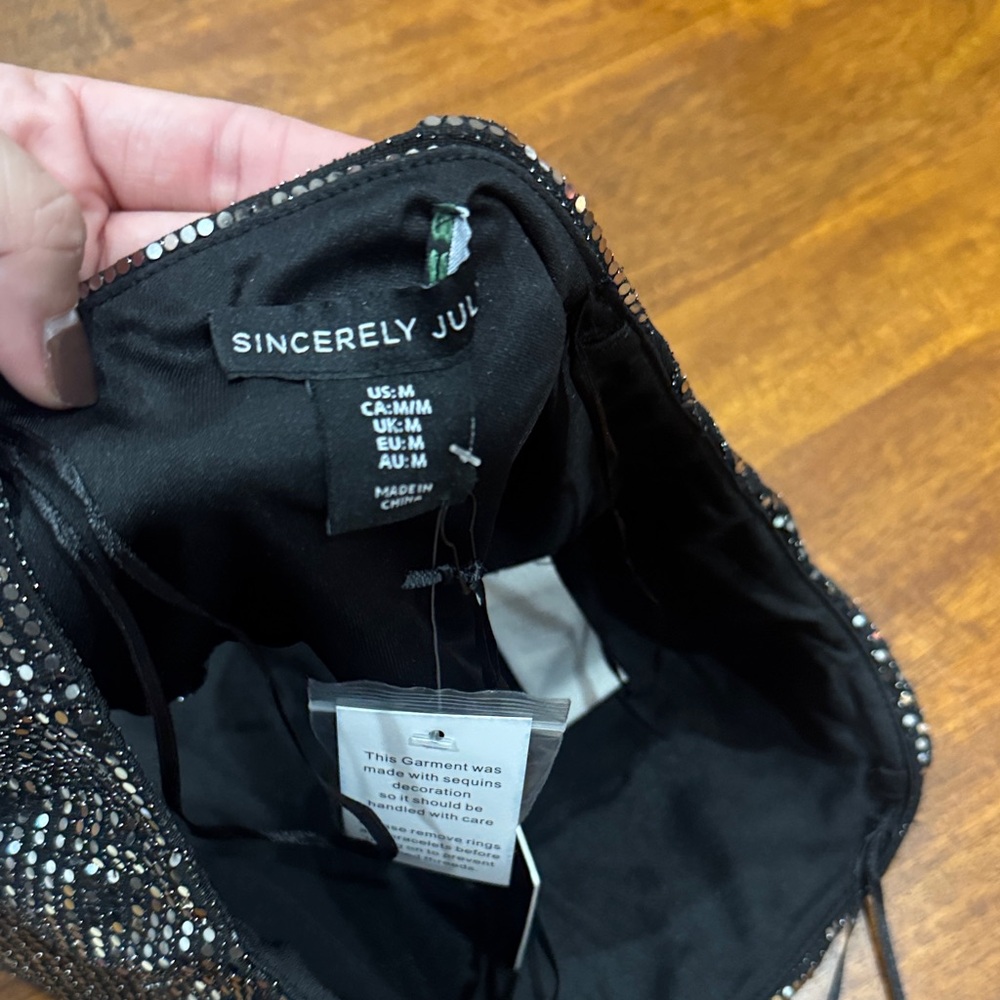 NWT Sexy Sincerely Jules Black Sequin Corset-Type Crop Top - Picture 3 of 4